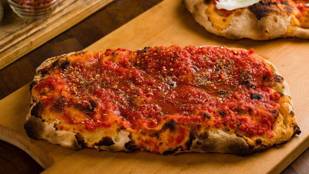 Marinara · Pizza Rossa. San Marzano, garlic, oregano, chili.