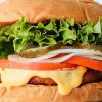 Veggie Burger · Our tasty Garden Burger topped with Special Sauce, Lettuce, Tomato, Pickles, and Onion.