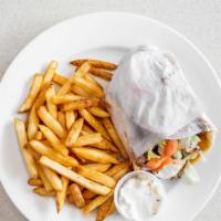 Gyro Sandwich · Authentic sliced gyro or sliced grilled chicken, lettuce, tomato, onion & tzatziki sauce on ...