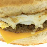 Sausage Egg & Cheese Sandwich · 2 Eggs any style w/ sausage & cheese