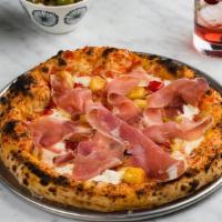 The Banzai · Fire-Roasted Pineapple, Calabrian Chilies, Burrata, Jersey Tomatoes & Prosciutto
