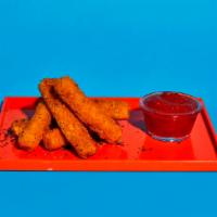 Mozzarella Sticks · Six crispy fried mozzarella sticks with marinara sauce.