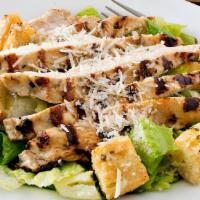 Grilled Chicken Caesar Salad · 390 cal. Herb mix, croutons, Parmesan cheese and Caesar dressing.