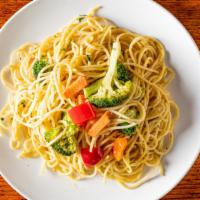 Spaghetti · With vegetables, garlic, and virgin olive oil.