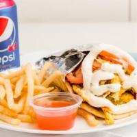 Chicken Gyro Combo · With French fries and soda.