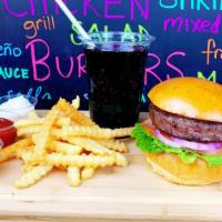 Classic Burger, Fries & Soda · Classic burger combo comes with French fries and can soda.