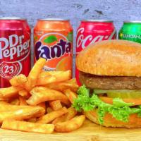 Veggie Burger+ Fries + Can Soda · Veggie burger comes with French  fries and can soda.