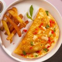 Behind These Basil Eyes · Eggs, mozzarella cheese, diced tomatoes & basil cooked with loaded cheese as an omelet.