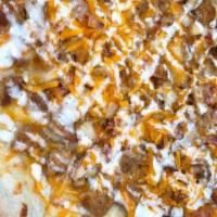Chicken Bacon Ranch Pie · Fried chicken pieces and bacon with mozzarella and cheddar cheese with a ranch picante dress...