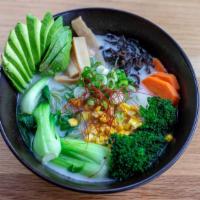 Veggie Ramen · Thin noodles in our special vegan broth topped with market veggies like avocado, broccoli, c...