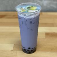 Bubble Tea · Assam Black Tea with non dairy cream and bobas(tapioca pearls). Photo showing taro flavor.