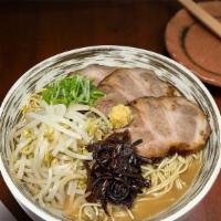 Classic Tonkotsu · 18 hour pork broth with garlic shoyu, thin or thick noodle, pork chashu, scallion, wood ear ...