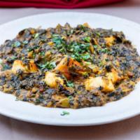 Shag Phonir Ala Carte · Vegetarian. Cooked with homemade cheese and spices. Served with pillaw rice, dhal and onion ...