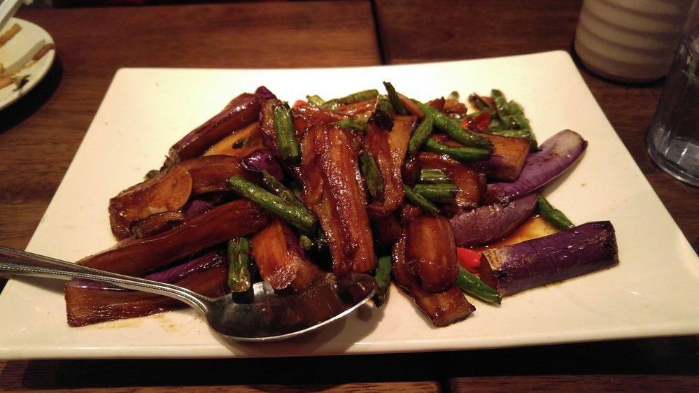 Sauteed String Bean With Eggplant · Mild spicy and vegetarian.