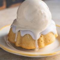 Lemon Lavender Bundt Cake · lemon mini bundt cake, vanilla bean ice cream