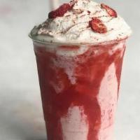 Strawberry Swirl Shake · cashew ice cream, rice milk, coconut whip, strawberry syrup, strawberry dust