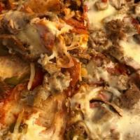 Meat Lover'S Pizza · Pepperoni, meatball, sausage, bacon, ham, mozzarella, and tomato sauce.