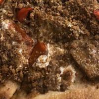 Artichoke Pie · Artichoke hearts in a balsamic cream sauce, bread crumbs, and roasted peppers on top of regu...