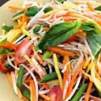 Thai Salad · Choice of greens, bell peppers, shredded carrots, cucumbers, and peanuts, tossed with your c...