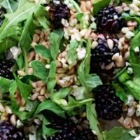 Blackberry Salad · Choice of greens, blackberries, onion, feta cheese, and almonds, tossed with your choice of ...