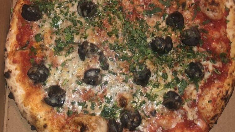 Babbalucci Pizza · Tomato sauce, snails, Gorgonzola, garlic and parsley.