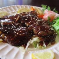 Bar-B-Q Spare Ribs · Ribs that have been broiled roasted or grilled.