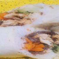 Sushi Burrito From The Land · Choose any type of meat, any two veggies, crunchy or soft shell, rolled with rice in a rice ...