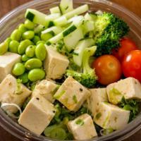 Tofu Classic · Tofu, kale, cucumber, edamame, broccoli, roasted sesame oil, cherry tomato and umami shoyu. ...