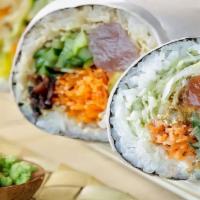 Build Your Own Poke Burrito (Large) · White or organic brown rice with seaweed wrap.