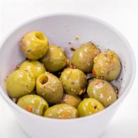 Castelvetrano Olives · Olives, oil, citrus zest and herbs.