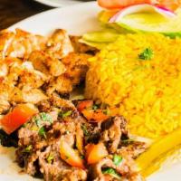 Mix Beef & Chicken Shawarma · The original taste of middle eastern shawarma. fresh diced tomato and parsley topped with ho...
