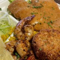T9 Mixed Seafood · Your choice of fried or grilled shrimp, mix seafood cakes, fried flounder comes with tartar ...