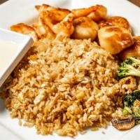 Shrimp Fried Rice · Smaller cut protein that is cooked together with the rice. Served with clear soup, and yum y...