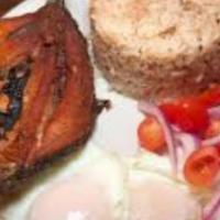 Dasilog · Fried marinated milkfish, garlic rice and eggs.