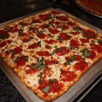 Grandma Pizza · 12 slices: Fresh mozzarella, fresh tomato, basil, & garlic.