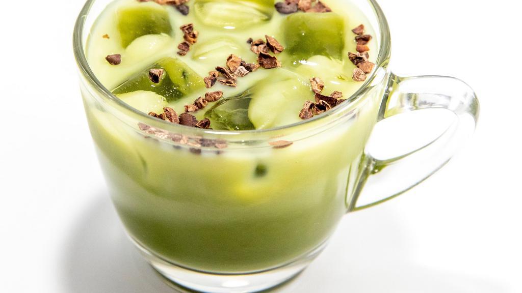 Matcha · Finely ground green tea leaves whisked into steamed hemp-oat milk and finished with cacao nibs.

Matcha is ceremonial-grade and organic.  
Milk is organic, fair trade and produced locally.
