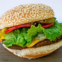 Black Bean Burger · Homemade Vegetarian Black Bean Burger. This burger comes with cheese, lettuce, tomatoes, oni...