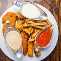 Fortissimo Sampler · Two mozzarella sticks, two chicken fingers, two buffalo wings and french fries.