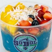 Spirulina Bowl · We blend frozen pineapple, spirulina, and bananas to make a thick fruit smoothie. We then pa...
