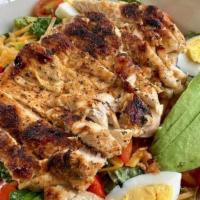 Brunswick Salad · Blackened Grilled Chicken, Cheddar, Tomato, Cucumber, Avocado, Bacon, Red Peppers, Romaine, ...