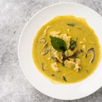 Green Curry · Spicy & gluten Free. eggplant, bell pepper, fresh basil leaves, coconut milk,
green curry pa...