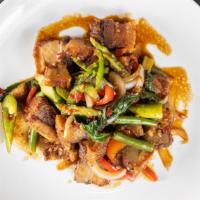 Spicy Crispy Pork Belly · Spicy. string bean, onion, scallion, bell pepper, holy basil, bird eye chili
or with chinese...
