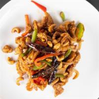 Cashew Nut · Spicy. lightly battered chicken or shrimp, sautéed onion,
bell pepper, dried chili, cashew n...