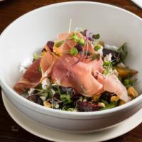 Forgotten Beet Salad With Prosciutto, Arugula, Walnuts, And Goat Cheese · 