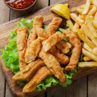 6 Pieces Chicken Fingers With Fries · 6 pieces of our tender chicken tenders, served with crispy fries.