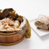 Sticky Rice In Lotus Leaf 珍珠雞 · Served with 2 pieces.