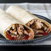 Grilled Chicken Lunch Wrap · Grilled chicken breast with fresh mozzarella, roasted peppers, tomatoes, and dressing.