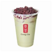 Matcha Milk Tea W/ Red Bean 紅豆抹茶奶茶 · 