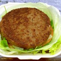 (Bmb) Bunless Meatless Burger · Plant-based burger patty, iceberg lettuce, tomatoes, onion, pickles.