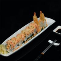 Phoenix Roll · Shrimp tempura and cucumber inside topped with spicy kani and spicy mayo.